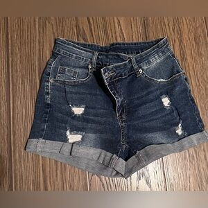 Source Unknown Dark Blue Distressed Jean Shorts
